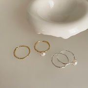 指輪　リング　アクセサリー　韓国ファッション　デザイン　金属　淡水パール　メタル