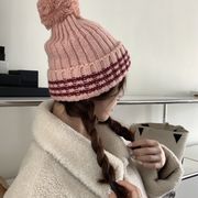 帽子　ニットキャップ　韓国ファッション　レディース　デザイン　秋冬　ポンポン