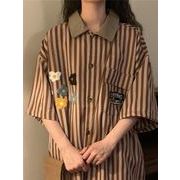 【予約220058】大きいサイズ春夏新作 韓国 レディース ファッション  ストライプポロシャツLL-4L刺繍