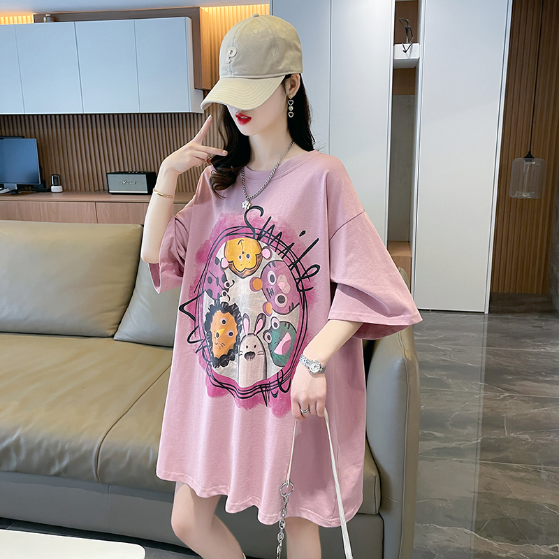 【予約220033】大きいサイズ春夏新作 韓国 レディース ファッション  Tシャツ ワンピースLL-4Lプリント