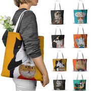 かわいい漫画の猫プリントバッグトートバッグショッピングバッグキャンバスバッグ  猫の雑貨男女兼用バッグ