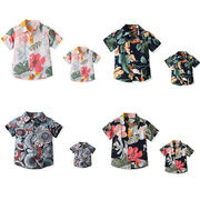 夏子供服 半袖花柄シャツ 男の子 ハワイアン風 カジュアルコットントップス