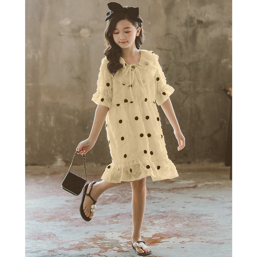 親子ペア 子供服 ワンピース 160 韓国子ども服 キッズ 女の子 夏 半袖 ママワンピース 水玉