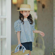 女の子 子供服 シャツ 夏の新作 韓国版  洋風 半袖 花柄 バブルスリーブ 可愛い 上着