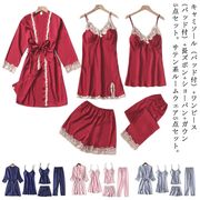 ルームウェア レディース 5点セット パット付き キャミソール 部屋着 サテン パジャマ