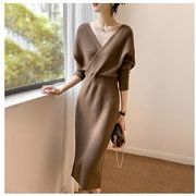 レディース　気質ワンピース　ファッション韓国風　　秋新作ニットワンピース