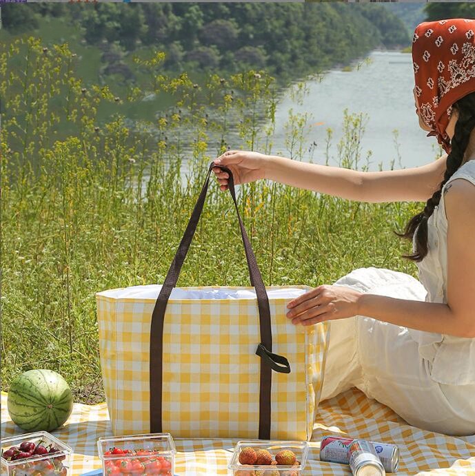ピクニックバケット アルミ製 折り畳み保冷バッグ  保温 キャンプ アウトドア 大容量ピクニック