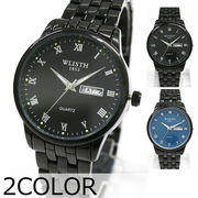 ローマ数字インデックス 日付曜日カレンダー シンプルデザイン メタルベルト クオーツ WSQ004 メンズ腕時計