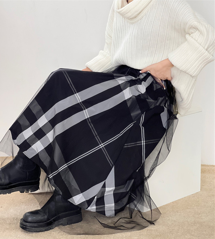 ❤️25新作 新品♡ SelfPortrait チェック柄ロングスカート♡　D69 スカート ロング丈 フレア ギンガム チェック柄 ボトムス