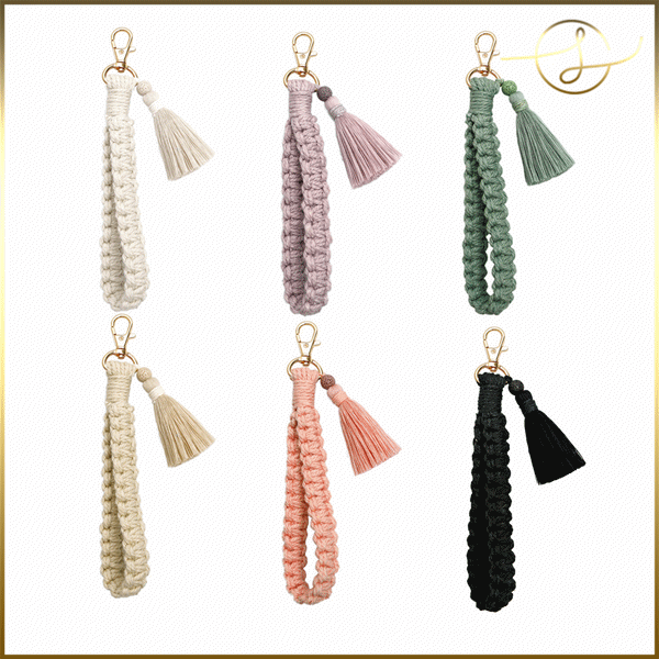 マクラメキーホルダー マホストラップ タッセル 手編み バッグチャーム キーリング 韓国