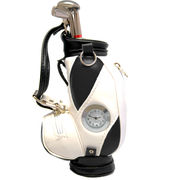 3色ペン付きゴルフバッグ型置き時計