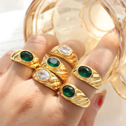 欧米人気の楕円形ジルコン指輪 ステンレス鋼 18k ゴールドメッキ 女性の指輪 ★ファッションリング
