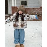 2025 冬新作 韓国風  子供服   ベビー服  トップス  花柄  コート  もふもふ  厚めの服 男女兼用