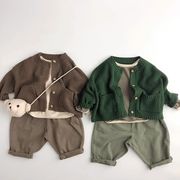韓国子供服 男女兼用 長袖 ニット キッズ セーター レトロ  シンプル トップス コート 無地 前開き 2色
