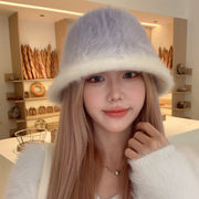 レディース帽子　ファーバケットハット　韓国ファッション　秋冬　かわいい　兎毛　全4色