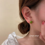 925銀針 ミニイヤリング 緑 スクエアピアス 韓国のファッション レディースイヤリング