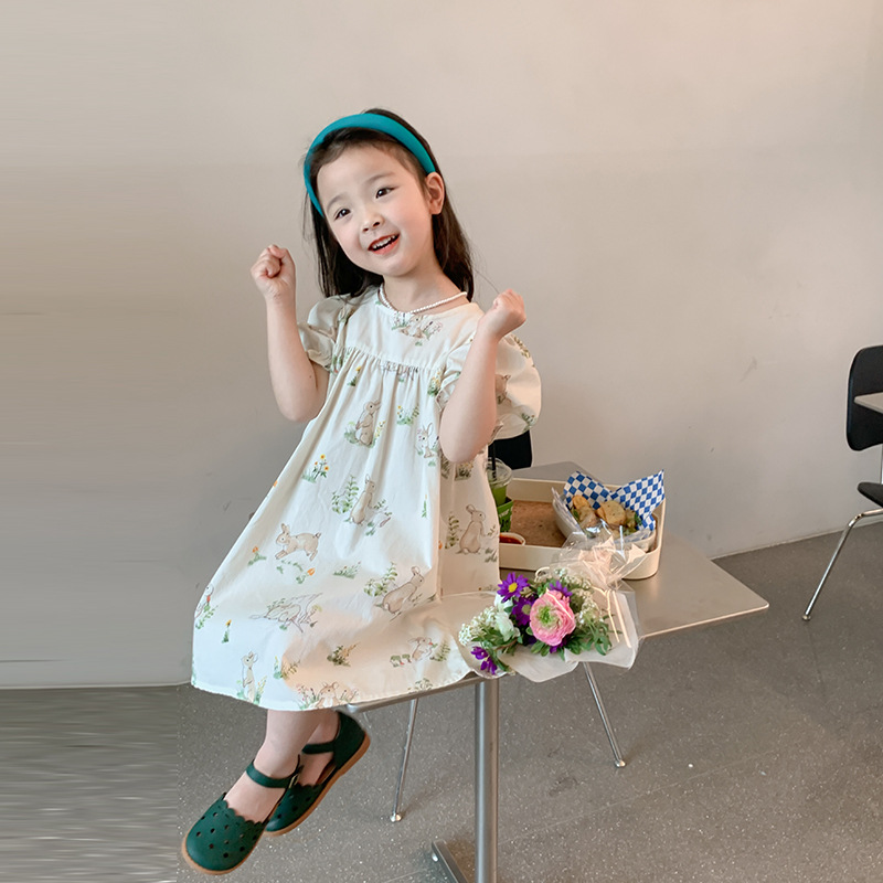 夏 新作 女の子 子供服 うさぎプリント ドレス プリンセスドレス 韓国風 ワンピース