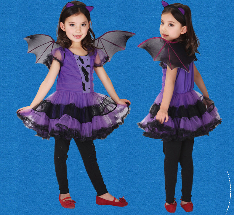 ハロウィン　大人気　 ハロウィン衣装 　子供服　子供用 コスプレ衣装  3セット　服＋髪飾り+ 翼