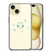 iPhone 15 Plus 側面ソフト 背面ハード ハイブリッド クリア ケース ヘッドフォン ヘッドホン ブルー