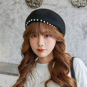 レディース帽子　ベレー帽　パール　韓国ファッション　秋冬　デザイン　全5色