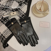 レディース手袋　韓国ファッション　秋冬　かわいい　3色　PU　スマホ対応
