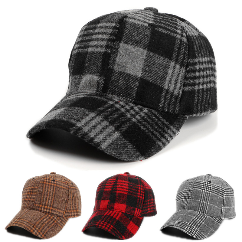 秋冬用帽・暖かいパイル・日系帽子・人気 ・格子帽・毛糸帽・アヒルの舌帽