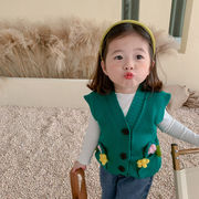 韓国子供服秋冬新型子供服女の子花ベストセーター綿セーター