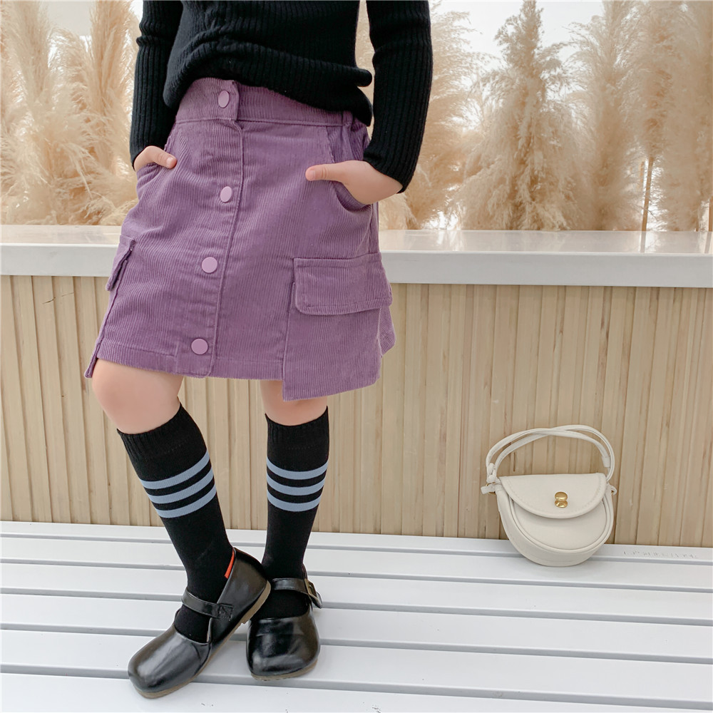 韓国子供服女の子のスカート秋冬新作スカート韓国版子供服ポケットコーデュロイスカート