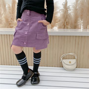 韓国子供服女の子のスカート秋冬新作スカート韓国版子供服ポケットコーデュロイスカート