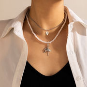 バレエネックレス 二重層 真珠のネックレス バレエガールペンダント ネックレス