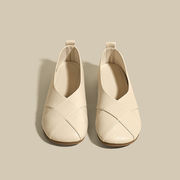 豆の靴  ぺたんこ靴  ヒール1.5cm  フランスのレトロなスタイル  シンプルでマッチングしやすい