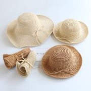2個/セット 親子 麦わら帽子 折りたたみ ハット 夏用 大きなつばの日よけ帽 紫外線対策