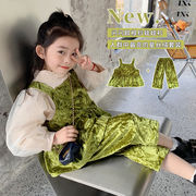 女の子のスーツ パフスリーブ 長袖+ベスト+パンツ3点セット 韓国の子供服