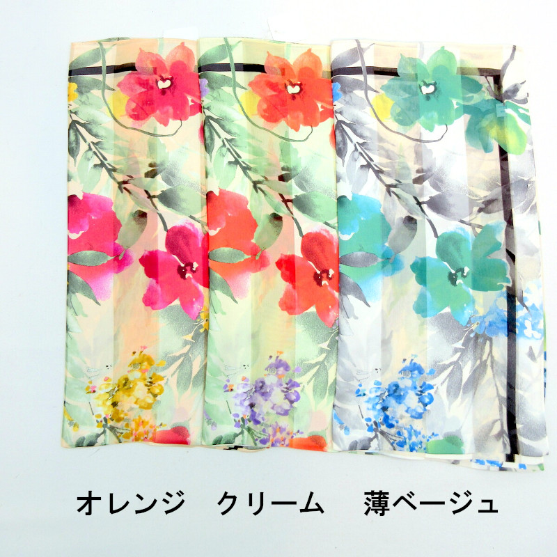 【日本製】【スカーフ】シルクサテンストライプ・ポストソレジャット柄日本製四角大判スカーフ
