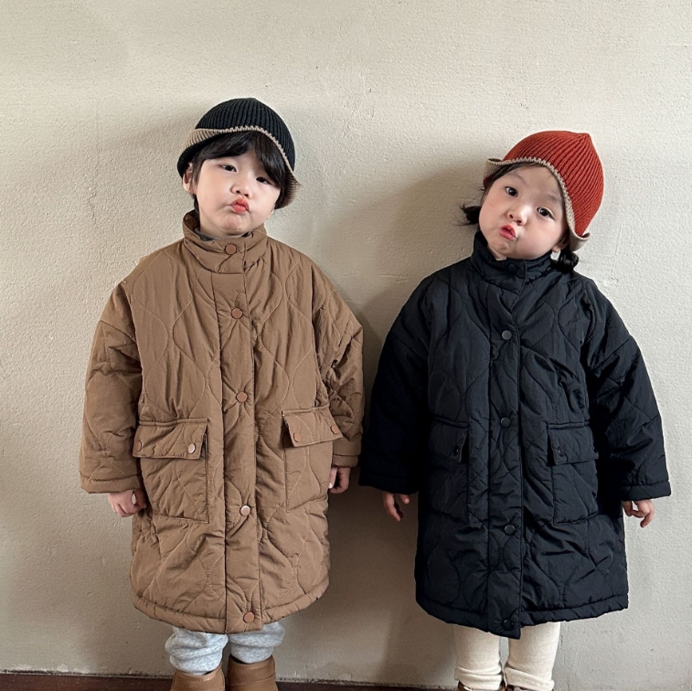 冬新作　韓国風子供服   ロング   コート     トップス  暖かい服    男女兼用 綿入れの着物   2色