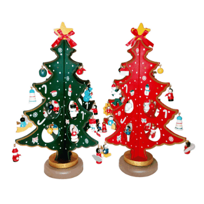 Christmas限定 おもちゃ 卓上 Xmas サンタ 木製 DIY クリスマスツリー 動物雪だるまセット 28cm