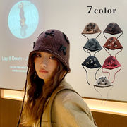 帽子　フライトキャップ　ニットキャップ　リボン付き　レディース　韓国ファッション　秋冬　7colors