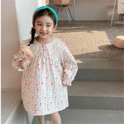 秋冬新作 韓国風子供服 3-8歳女の子 ワンピース ワンピ 花柄 リボン フリル シフトドレス 90-140cm