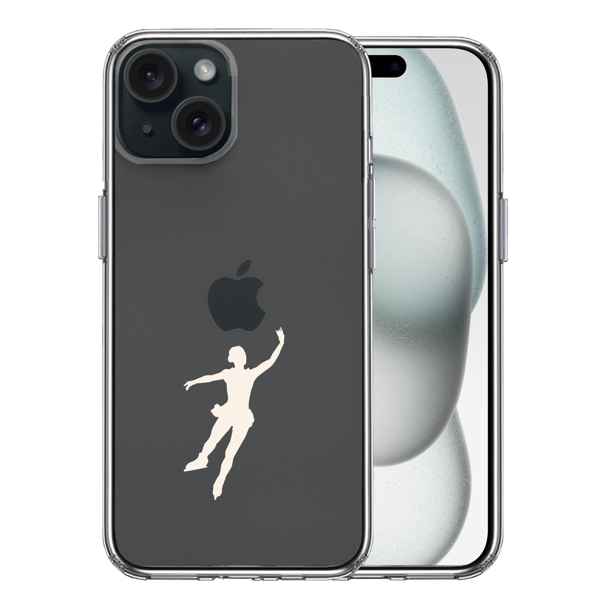 iPhone 15 Plus 側面ソフト 背面ハード ハイブリッド クリア ケース フィギアスケート 女子 ホワイト