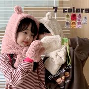 ★全7色★　熊耳子供帽子＋お揃いミトン　キッズバラクラバ　ニットキャップ　韓国マフラー