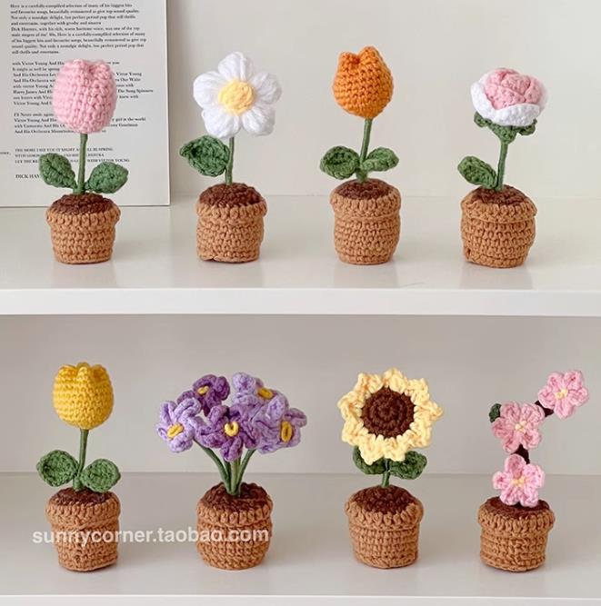 INS  手編み  毛糸  ひまわり 盆栽  完成品  贈り物  花を作り  撮影道具  テーブルの置物