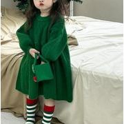 クリスマス 新作   韓国風子供服  ニット  ワンピース  女の子  グリーン  可愛い