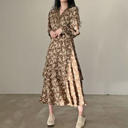 2023秋INS新作★カジュアル フランス風 気質 ゆったり デザイン性  着心地抜群 花模様 ワンピース