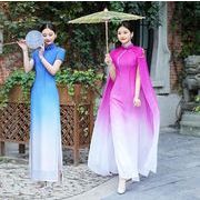 舞台衣装 中華ドレス チャイナドレス 半袖 ワンピース 中国風 ドレス マント ケープ ロング丈 ダンスウェア
