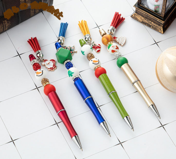 新作　クリスマス　ビーズボールペン　DIY文房具　筆記用具　ボールペ　学生用品　4色展開