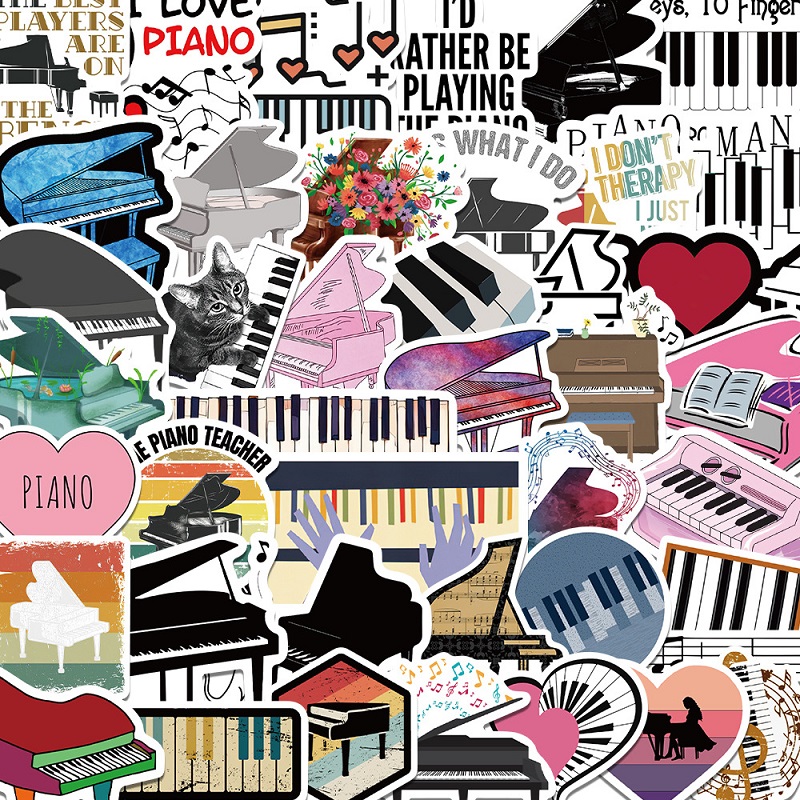 50枚/セット ピアノ 楽器のステッカー 防水 手帳用シール ピアノのステッカー 音楽雑貨 ピアノ教室用品