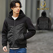 【アウター】ダイバーボンディング 異素材切替 フーテッド フルジップ ブルゾン／SOMEDIFF