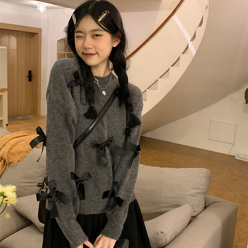 リボンニットセーター デザイン レディース 韓国ファッション かわいい ...