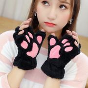 日系 かわいい 猫の爪手袋 ぬいぐるみ手袋 厚手で暖かい 指なし手袋