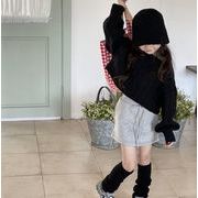新作 韓国風子供服   ベビー服   トップス  厚手   ニット  セーター  女の子  長袖  ブラック